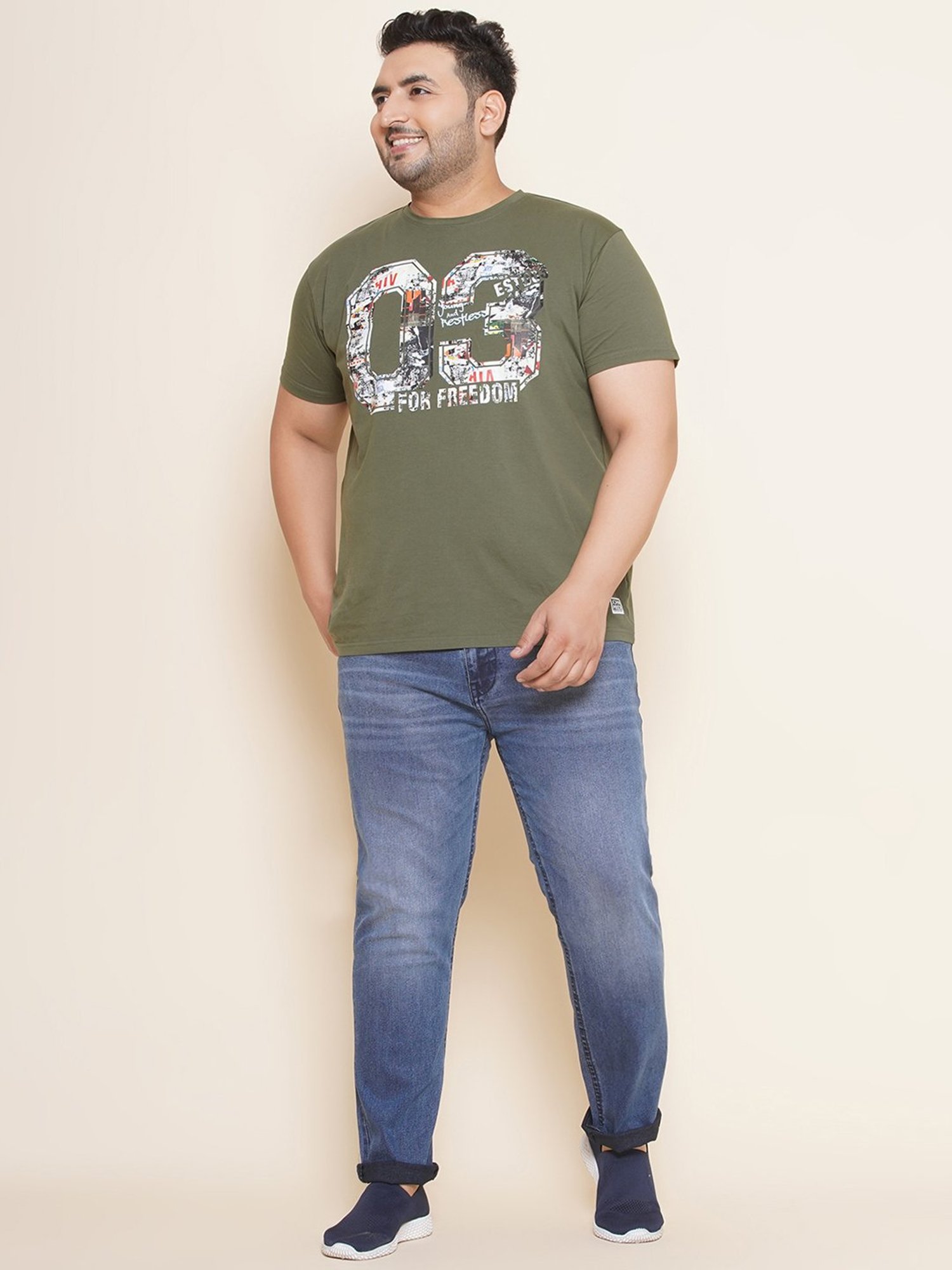 John Pride Blue Lightly Washed Regular Fit Plus Size Jeans