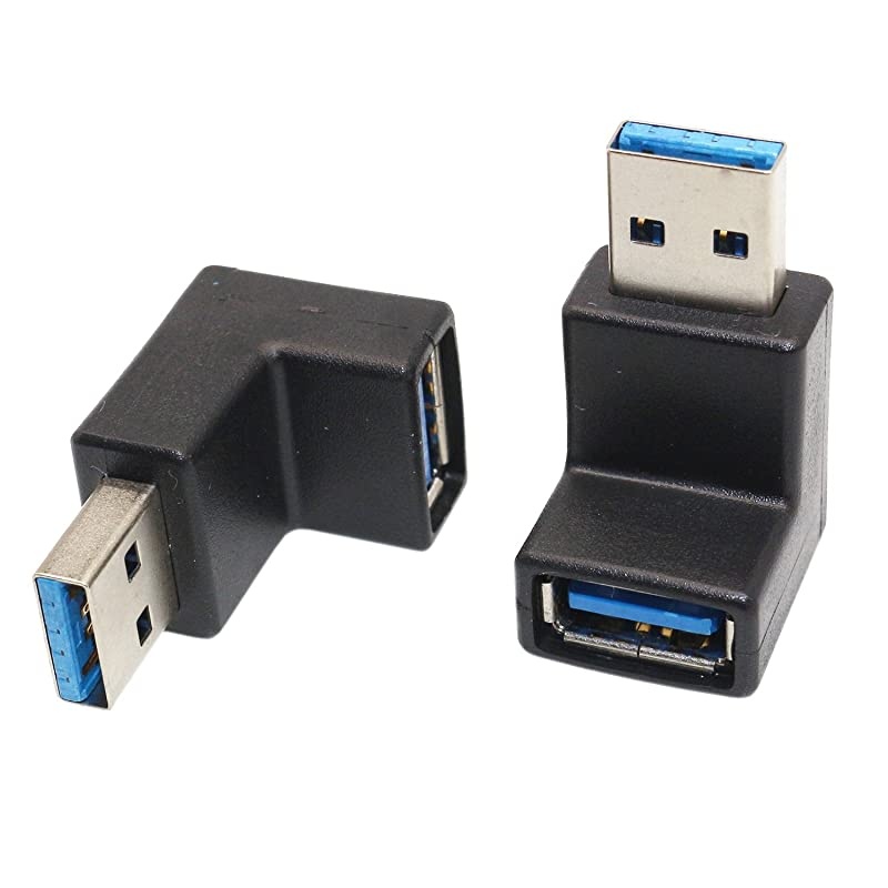 Angle USB Adapter, VCZHS USB3.0 AM to AF L Shape Converter Adapter USB 3.0 A Male to A Female 90 Degree Angle Plug(Pack of 2)