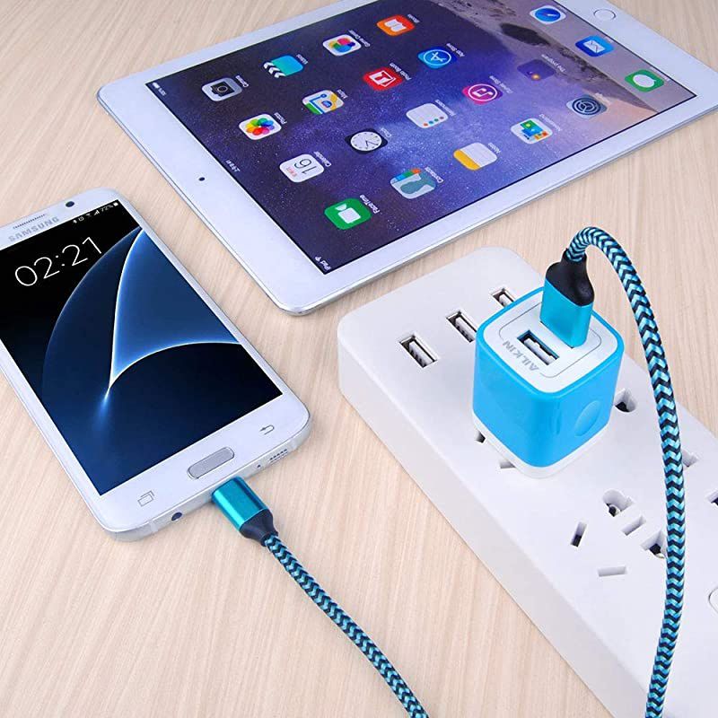 USB Wall Charger Box, USB Brick S7/S6 Edge Fast Charger, Charger Adapter Plug for Samsung Galaxy J7/J8/J6 Cord with Charger Cube Dual Port & 6 Ft USB Cable Android Phone, HTC, LG Stylo