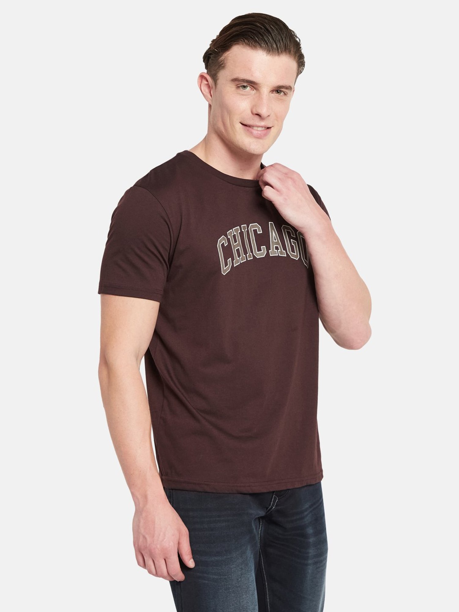 Octave Wine Regular Fit Graphic Print Crew T-Shirt