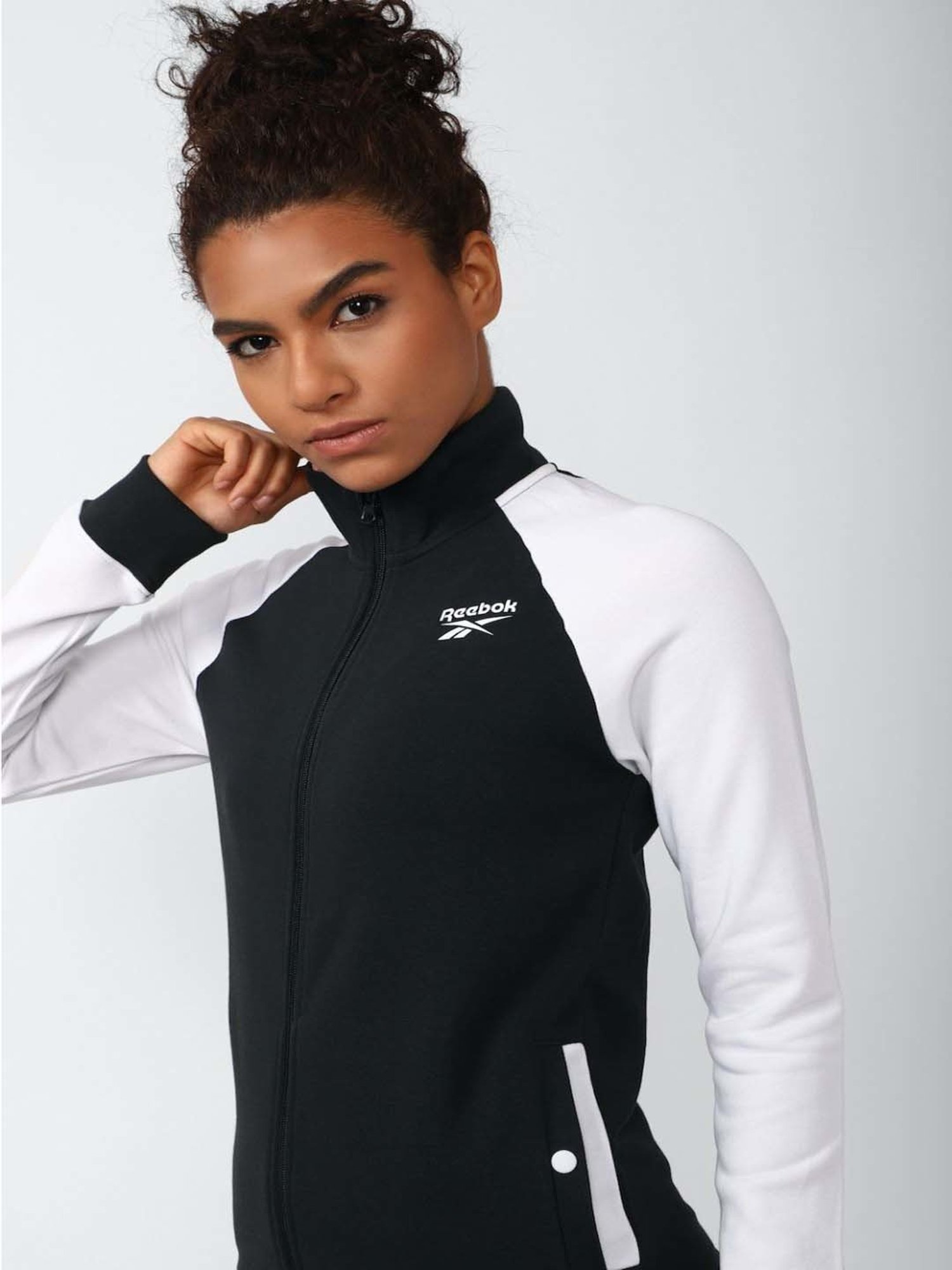 Reebok Black & White Cotton Color-Block Sports Jacket