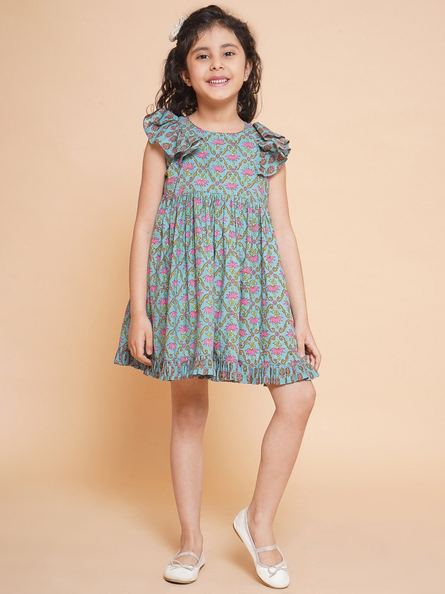 Little Bansi Kids Blue Floral Print Dress