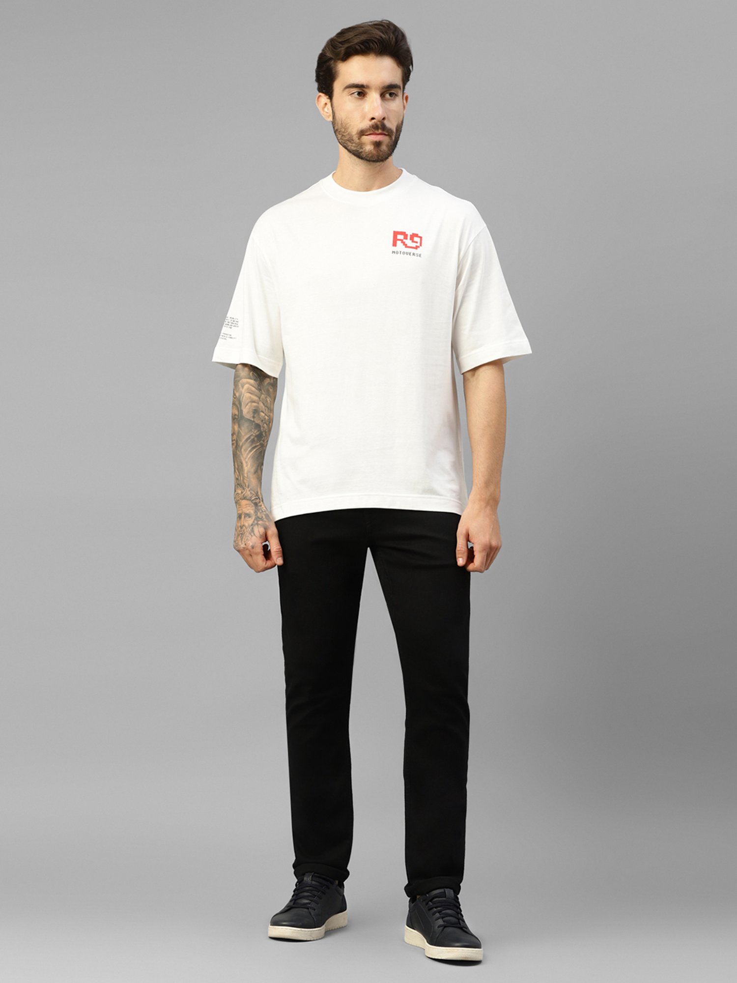 Royal Enfield Moto Emoji White Regular Fit Printed Oversized Crew T-Shirt