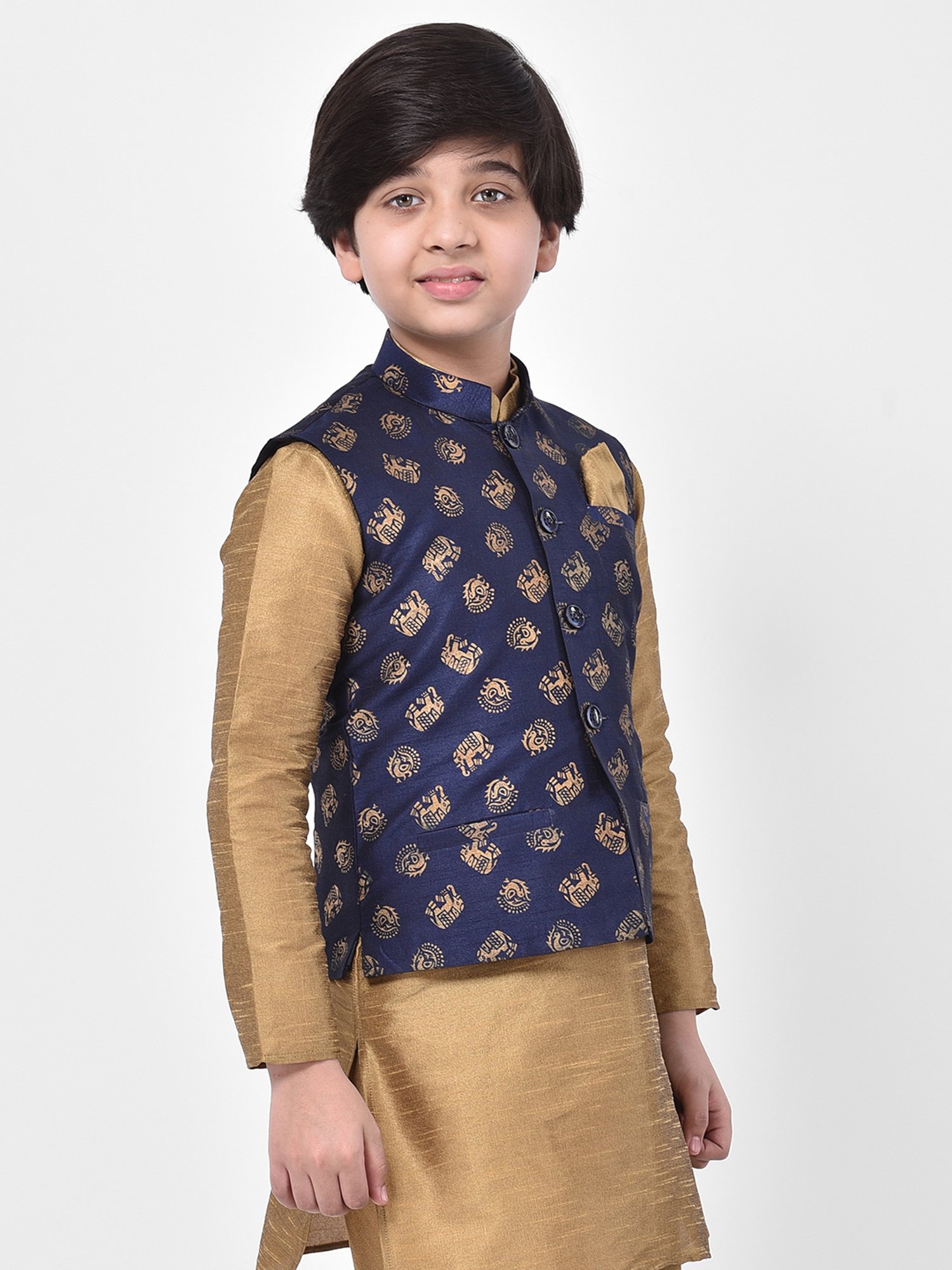 Deyann Kids Navy Embroidered Nehru Jacket