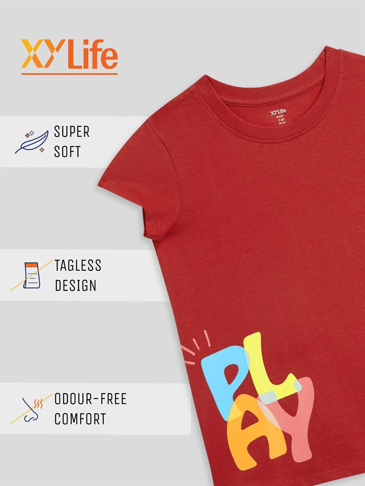 XY Life Kids Red Cotton Printed T-Shirt