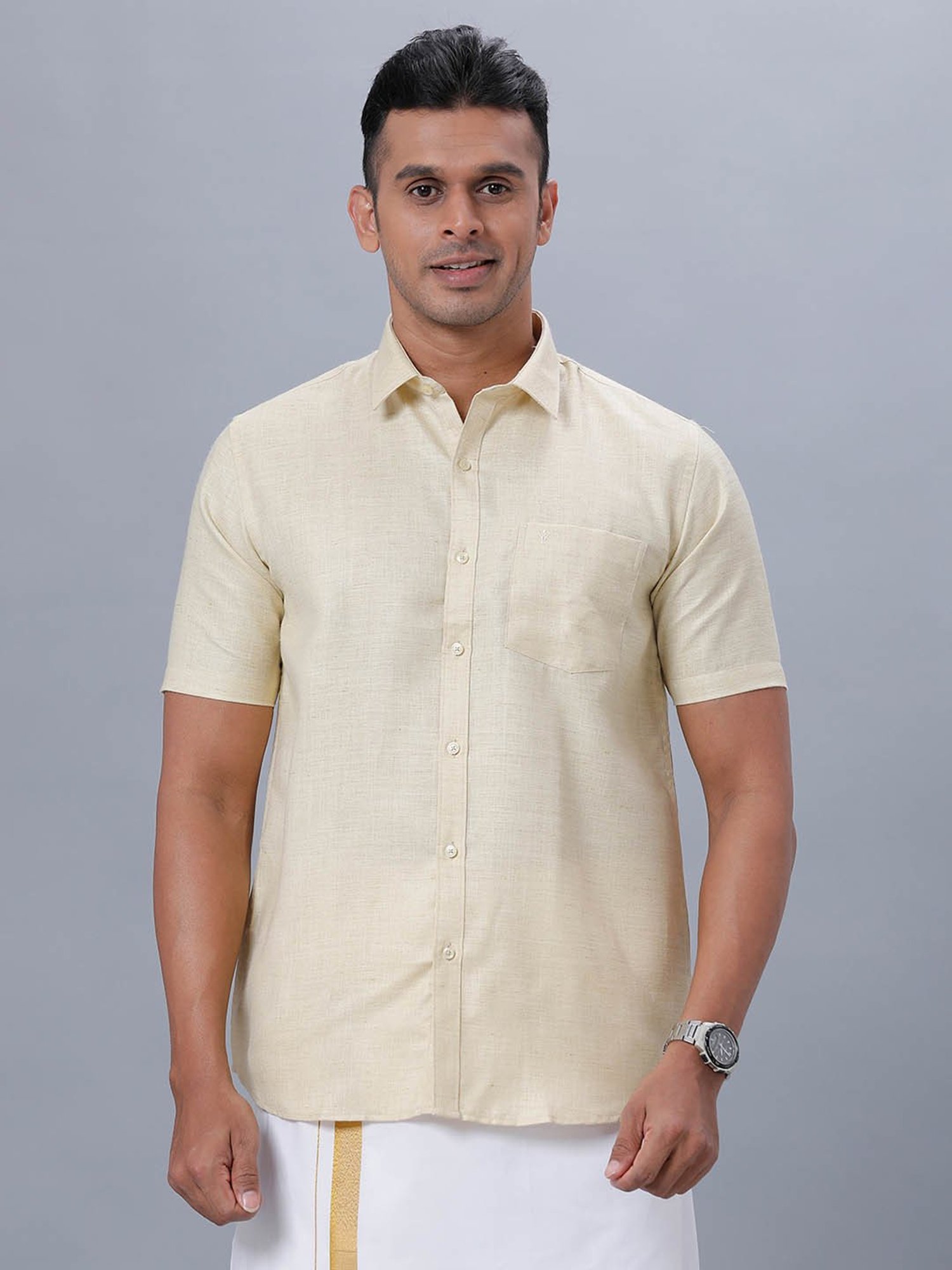 Ramraj Cream Cotton Regular Fit Shirt