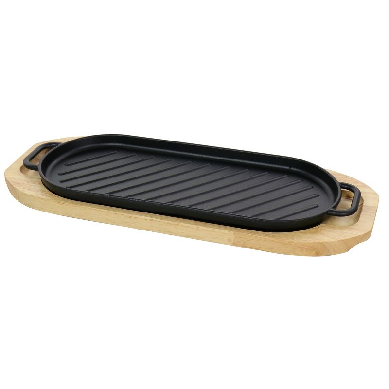 Gibson Home 2-Piece Calvary Nonstick Cast Iron Grill Pan with Wooden Base