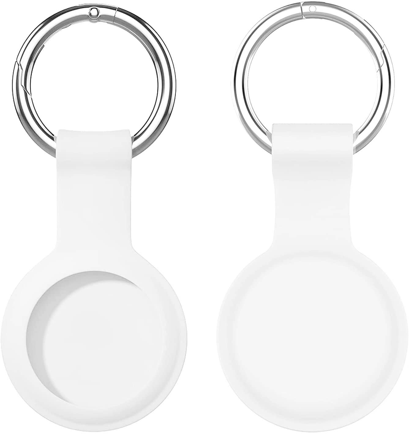 Portable Protector Case Cover for AirTags, Soft Silicone Anti-Scratch Protective Skin Case, with AirTag Key Chain, AirTags Holders, Anti-Lost, Scratch-Resistant & Washable (White)