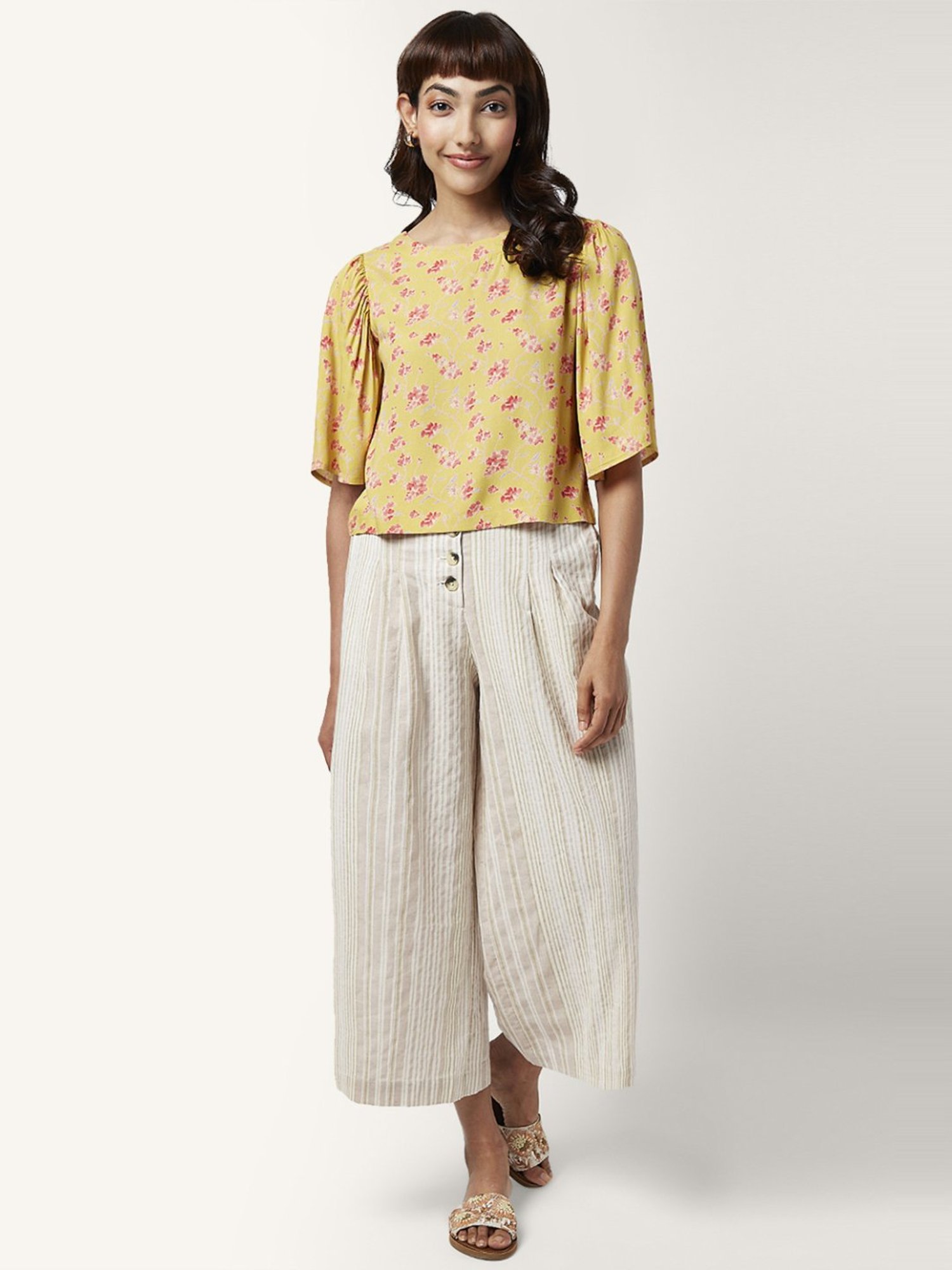 Akkriti by Pantaloons Mustard Floral Print Top