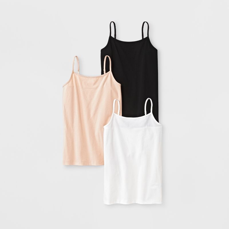 Girls' 3pk Cami - Cat & Jack™ Black/Tan/White M