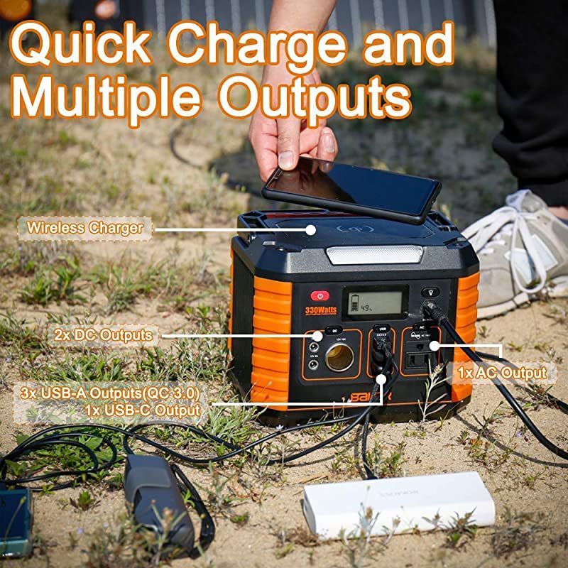 Portable Power Station 330W, Portable Solar Generators for home use, CPAP Backup Battery with QC3.0&TypeC SOS Flashlight, 110V AC Outlet for Outdoor Camping Travel Emergency