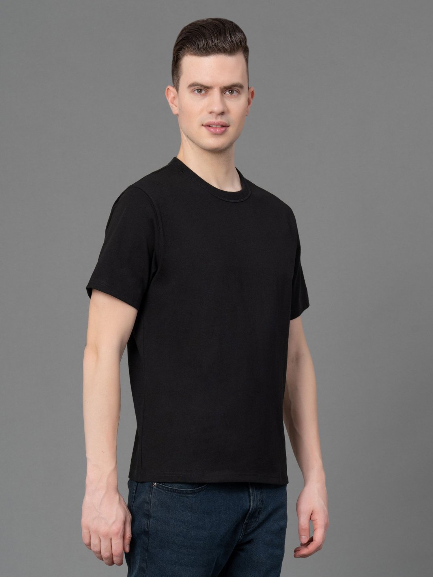 Red Tape Black Regular Fit Cotton Crew T-Shirt