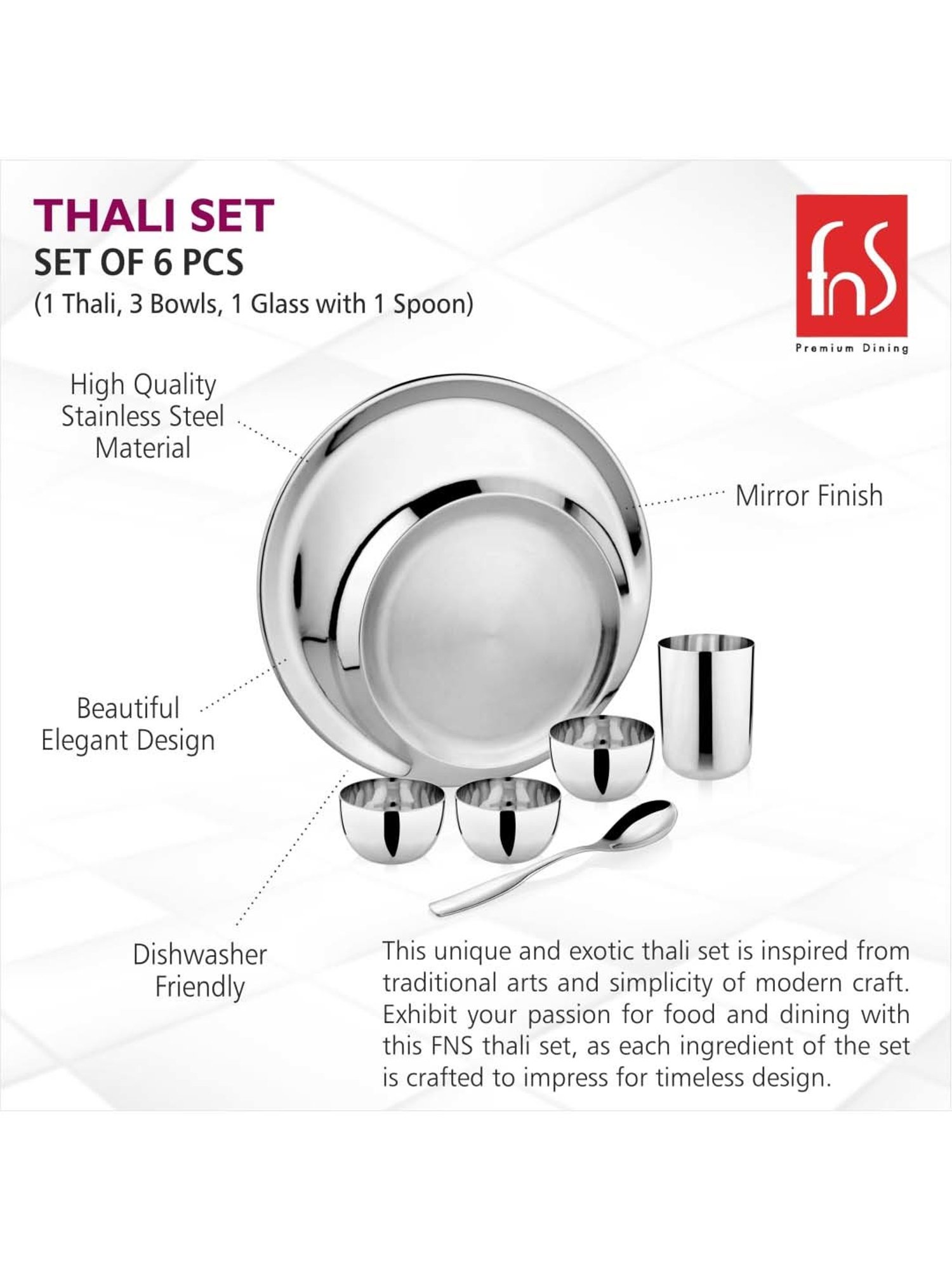 FnS Silver Stainless Steel 6-Piece Dinner Set