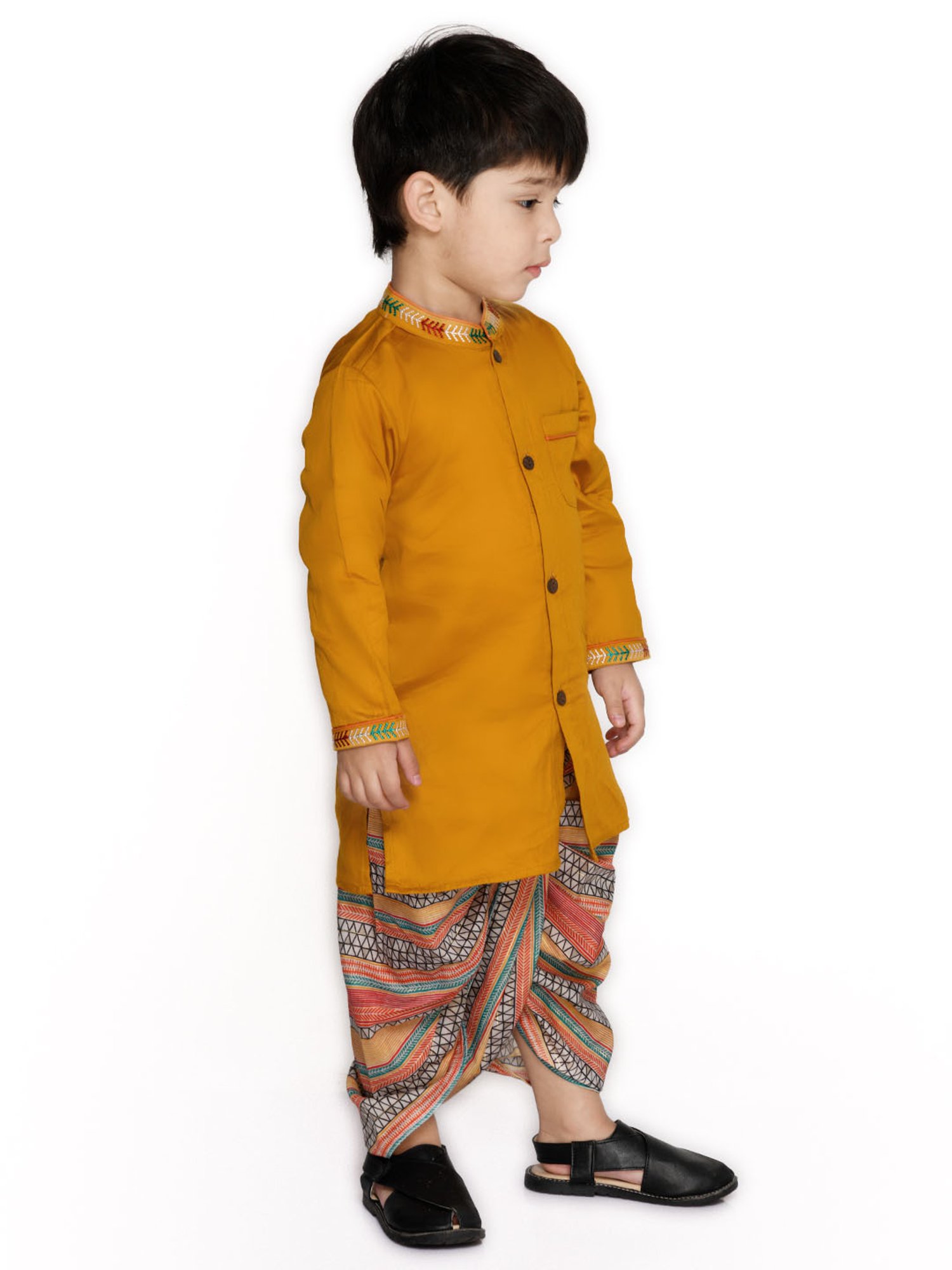 Saka Designs Kids Mustard Solid Full Sleeves Kurta with Dhoti