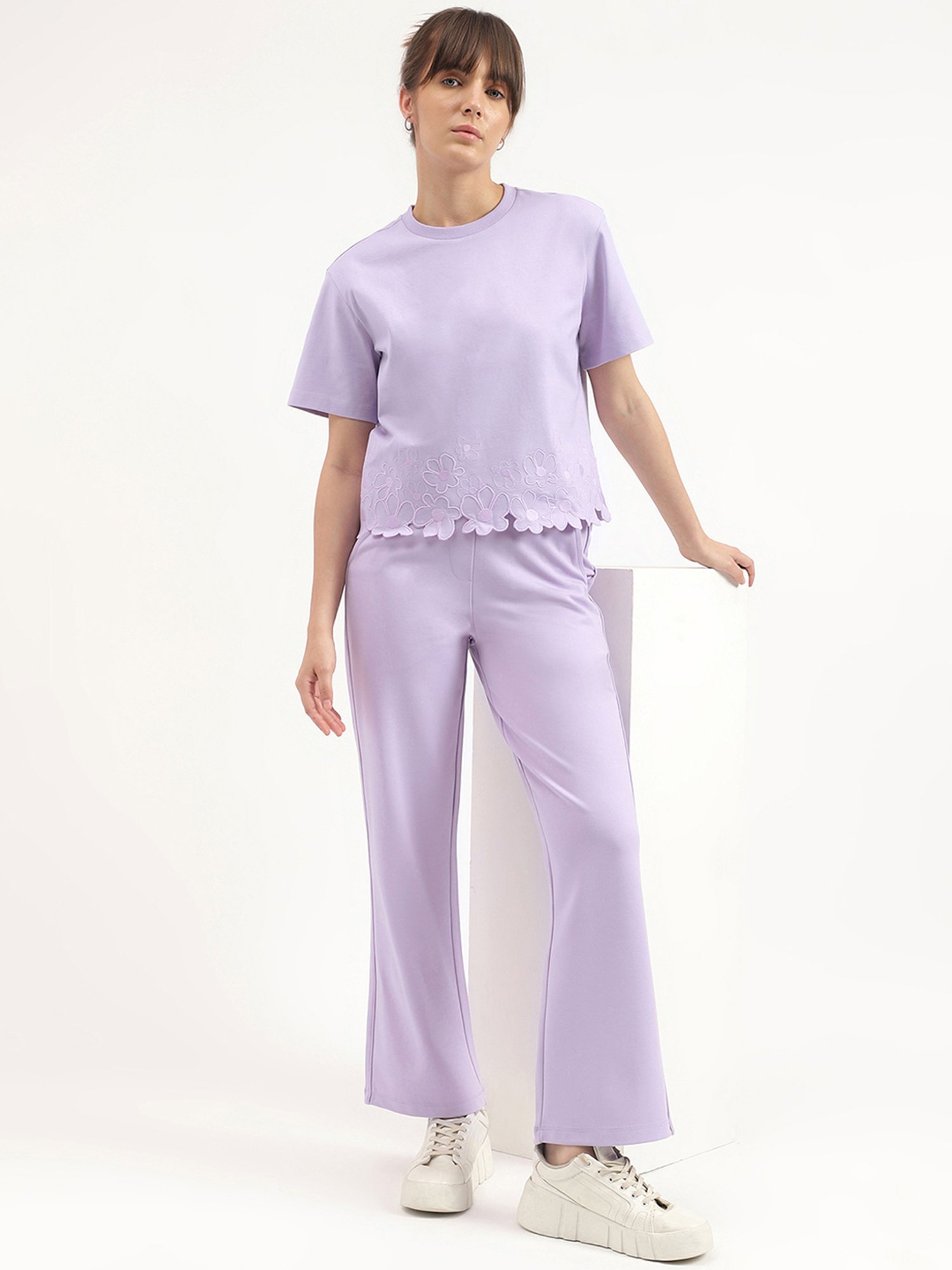 United Colors of Benetton Purple Cotton Floral T-Shirt