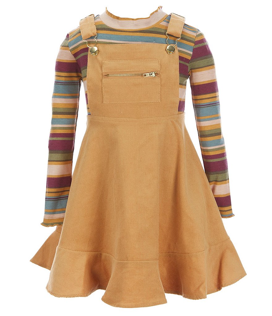 Bonnie Jean Little Girls 4T-6X Striped Knit Top with Cordroy Jumper Dress