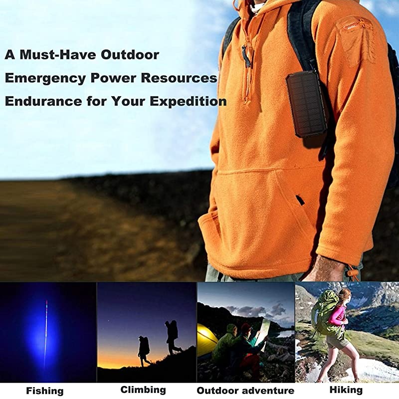 Solar Power Bank 20000mAh -  Qi Wireless Portable Charger Fast Charge with 4 Outputs, USB C Outputs 5V/3A High-Speed - Rainproof Battery Bank for Hiking Camping Outing