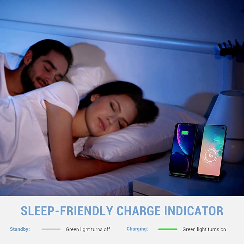 Wireless Chargers 15W, 2-Pack, Qi Fast Wireless Charging Stand with USB-C Port & Sleep-Friendly Light, Compatible with iPhone 12/11 Pro Max/XR/XS/X/SE/8, Galaxy Note20-Note5, S20-S8, Google, LG