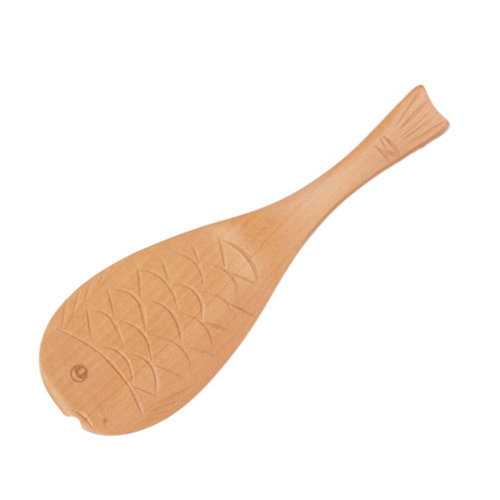 Vintage Japanese Style Fish Shape Wooden Soup Spoon Porridge Paddle Rice Spoon for Home (Lacquer Color)