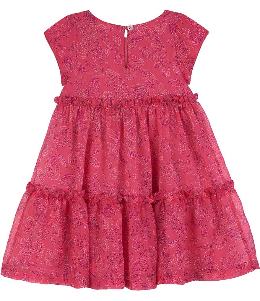 Rare Editions Little Girls 2T-6X Bow-Waist Satin/Jacquard-Stripe Hi-Low Ballgown