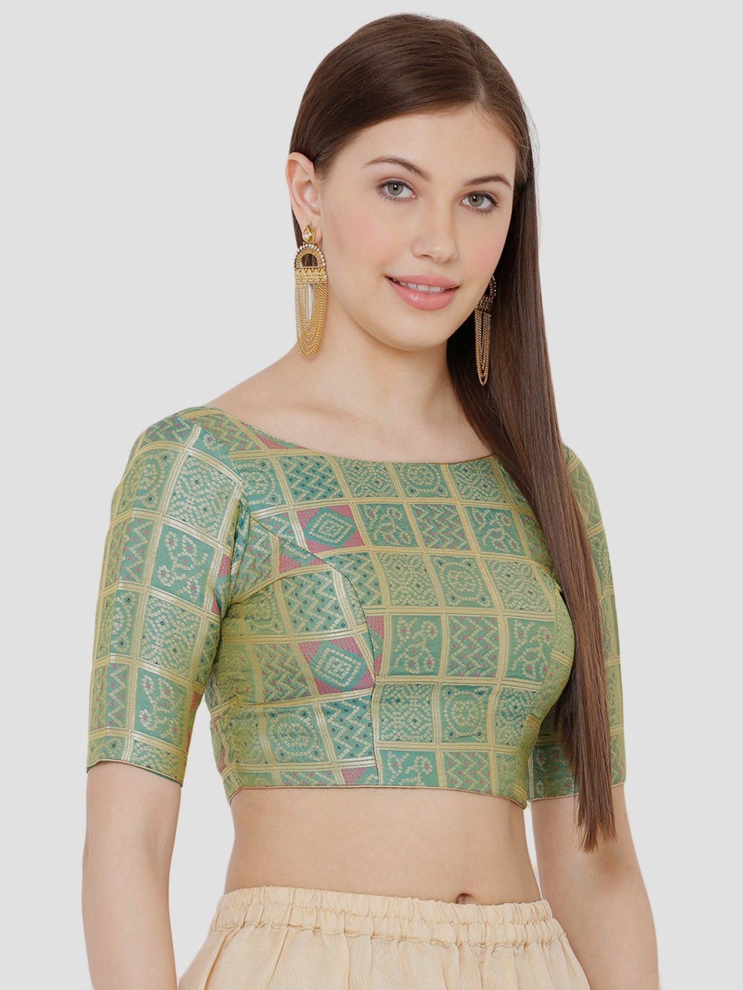 Salwar Studio Rama Green Woven Pattern Blouse
