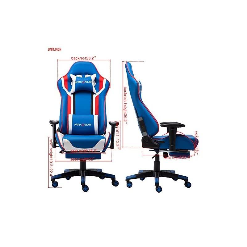 Gaming Chair Large Size High-Back Ergonomic Racing Seat with Massager Lumbar Support and Retractible Footrest PU Leather 90-180 Degree Adjustment of backrest Thickening sponges (YK-6007-BLUE)