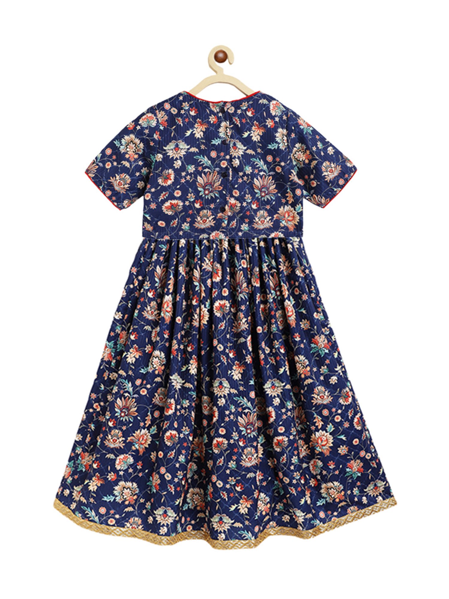 Campana Kids Navy & Red Floral Print Lehenga, Choli with Dupatta