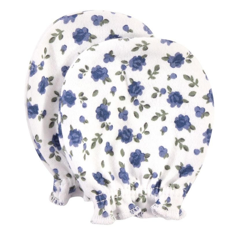 Hudson Baby Infant Girl Cotton Scratch Mittens, Blue Pink Floral, 0-6 Months