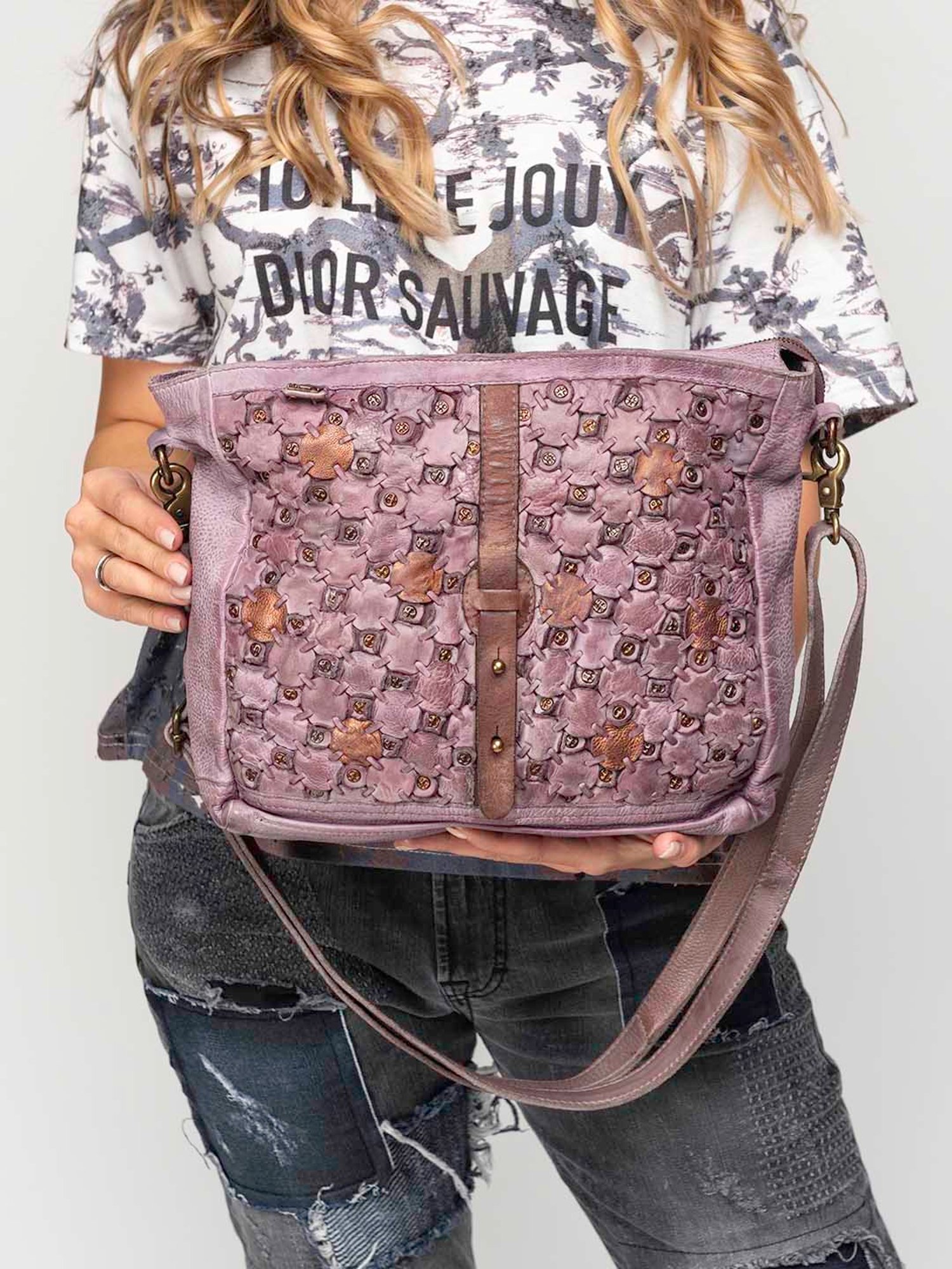 Art N Vintage Bettina Quail Purple Leather Textured Medium Sling Handbag