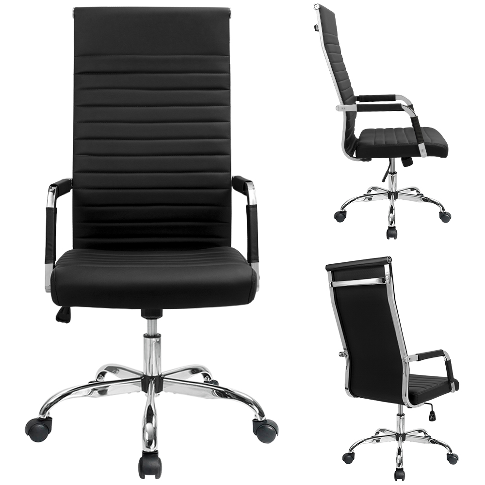 Furmax Ribbed Office Chair High Back PU Leather Executive Conference Desk Chair Adjustable Swivel Chair With Arms (Black)