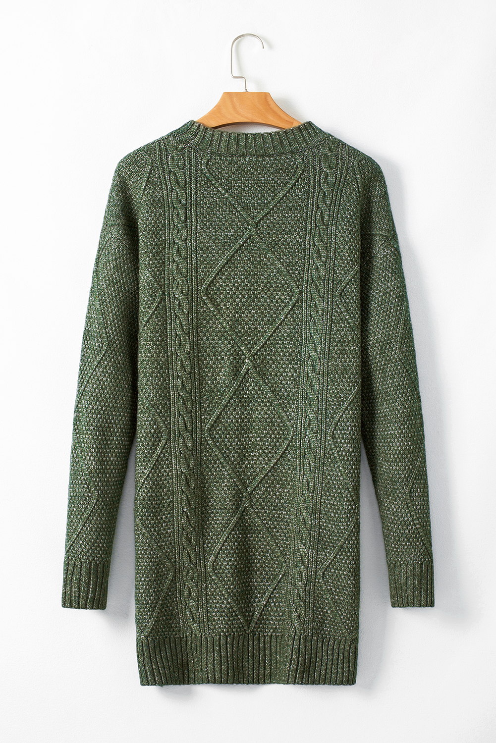 Mist Green Twist Cable Knit Drop Shoulder Loose Fit Sweater Dress