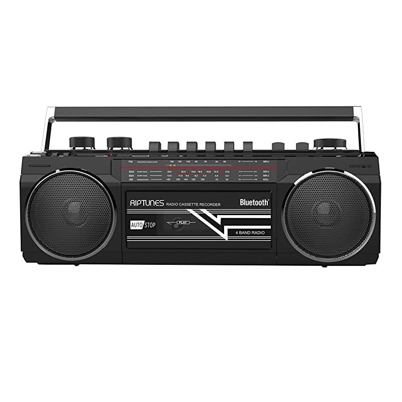 Cassette Boombox, Retro Blueooth Boombox, Cassette Player and Recorder, AM/FM/SW-1-SW2 Radio-4-Band Radio, USB, SD, and Aux in, Black