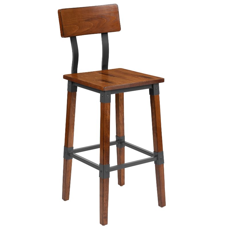 Emma and Oliver 4 Pack Commercial Grade Rustic Walnut Industrial Style Wood Dining Barstool