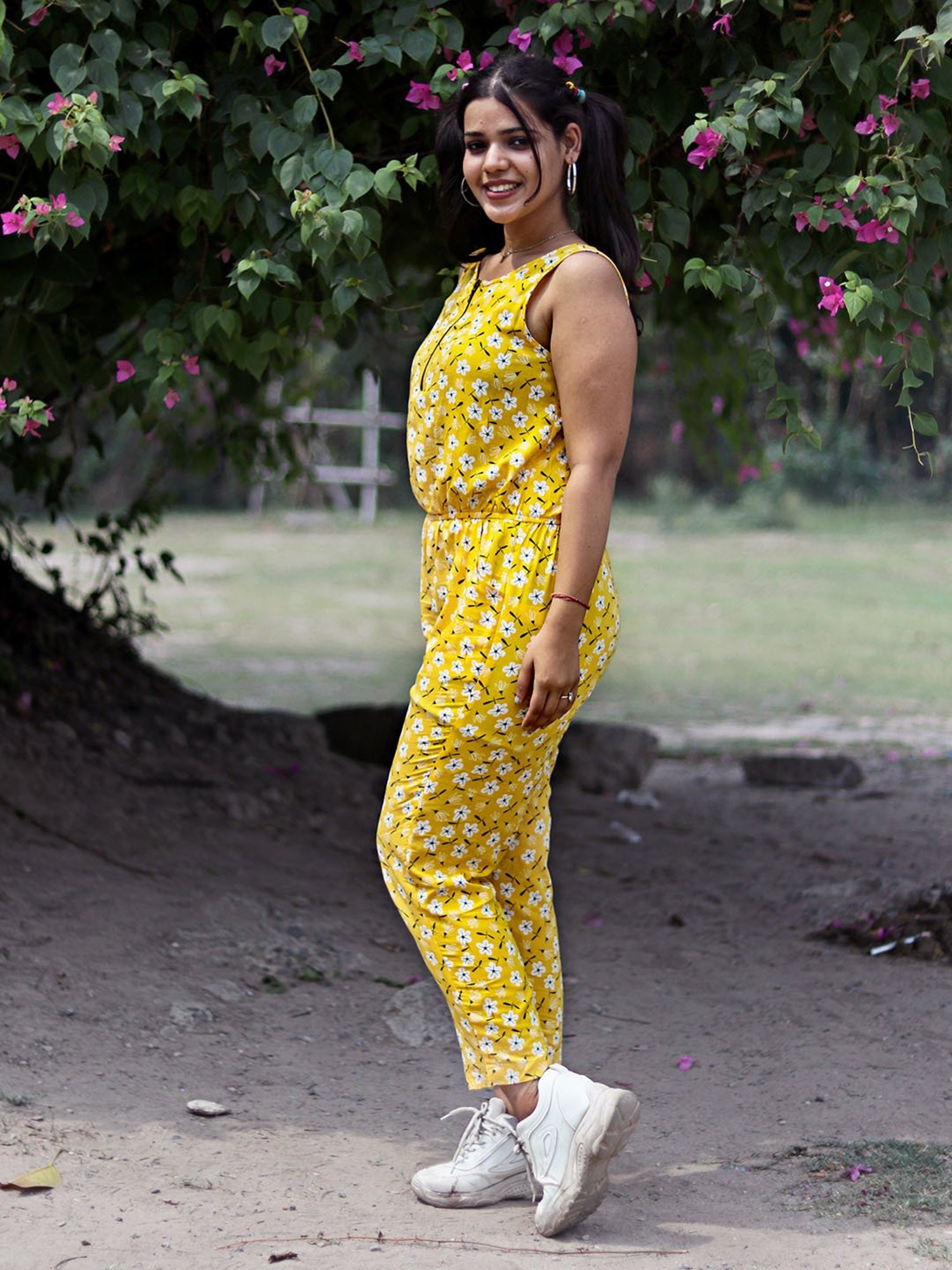 TeenTrums Girls Yellow Floral Print Jumpsuit
