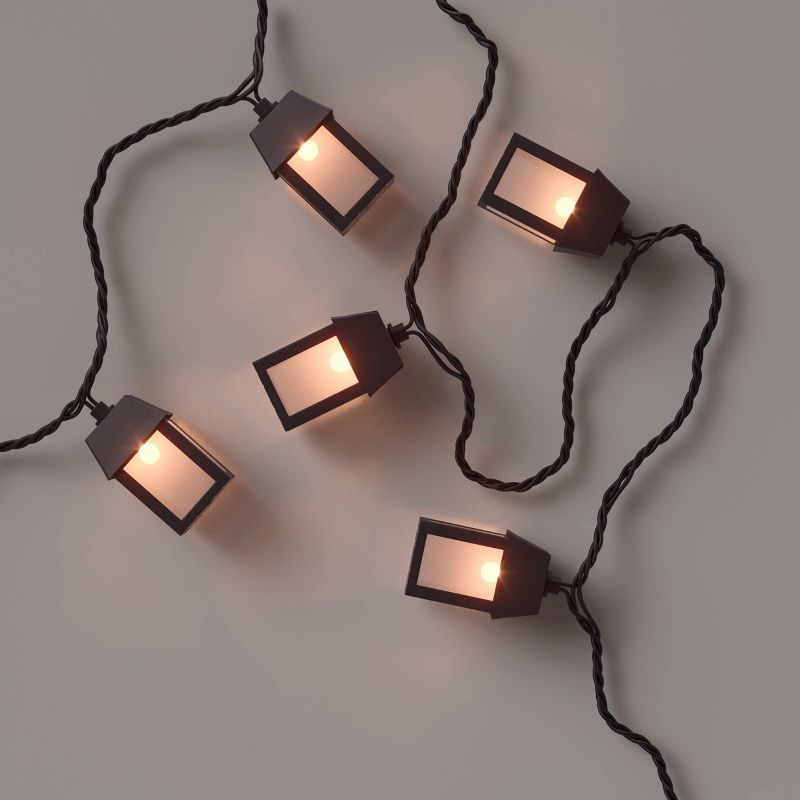 10ct Incandescent Metal Outdoor Lantern String Lights Black - Threshold™