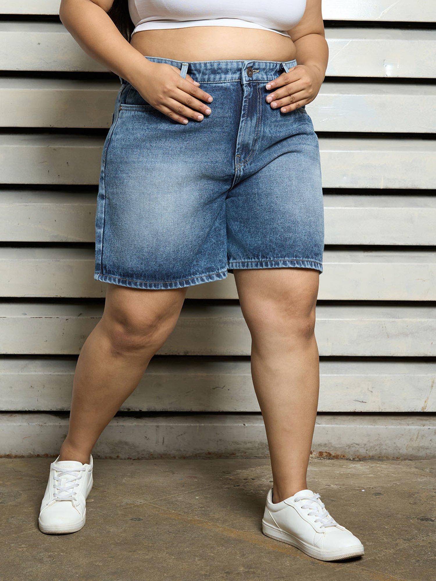 High Star Blue Relaxed Fit High Rise Shorts