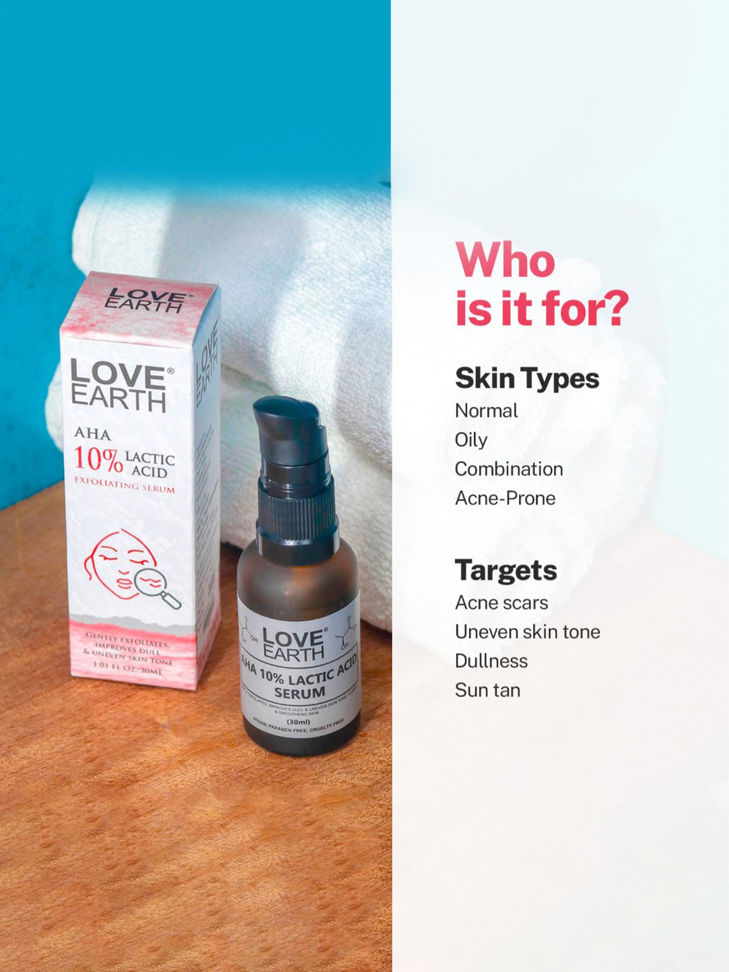 Love Earth AHA 10% Lactic Acid Exfoliating Serum - 30 ml