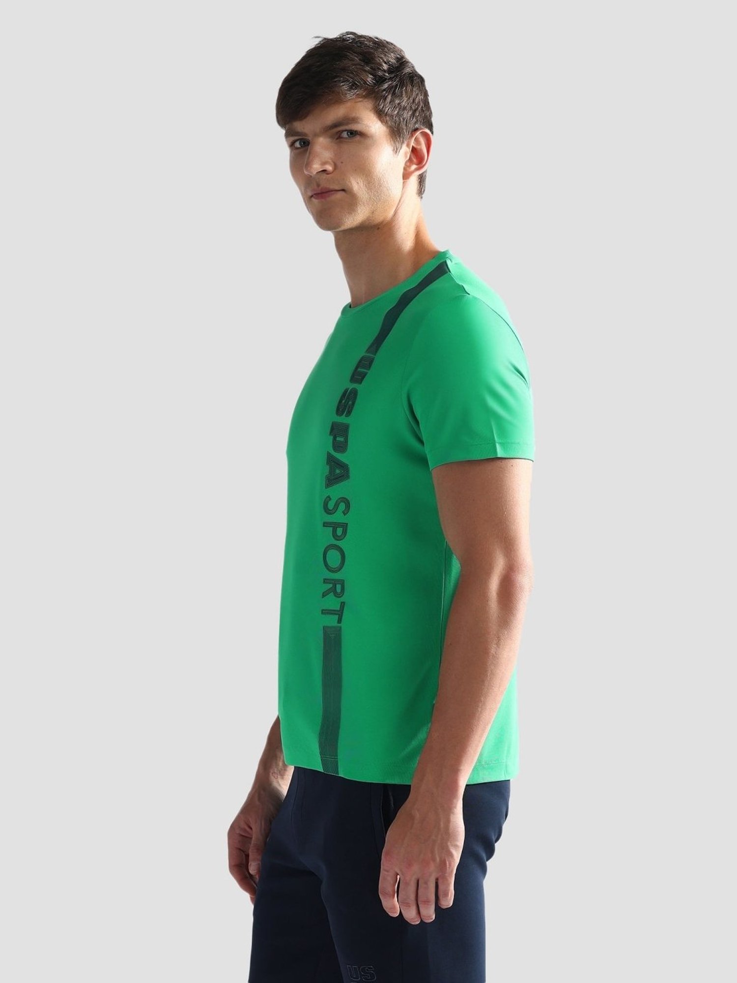 USPA Active Green Slim Fit Logo Printed Sports T-Shirt
