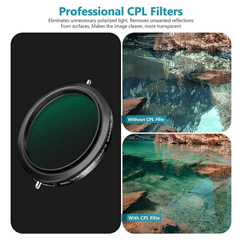 72mm Variable Fader ND2ND32 ND Filter and CPL Circular Polarizing Filter 2 in 1 for 72mm Thread Camera Lens + No Black Cross + Multilayer Coating + Oil Resistance