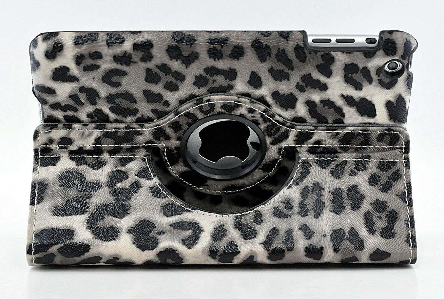 New iPad 9.7 / iPad 6 / iPad Air 2 / iPad Air Case - Leopard Print 360 Degree Rotating Smart PU Leather Cover w/Stand, Auto Wake/Sleep for Apple iPad 6th / 5th Gen, iPad Air 1/2 (Gray)