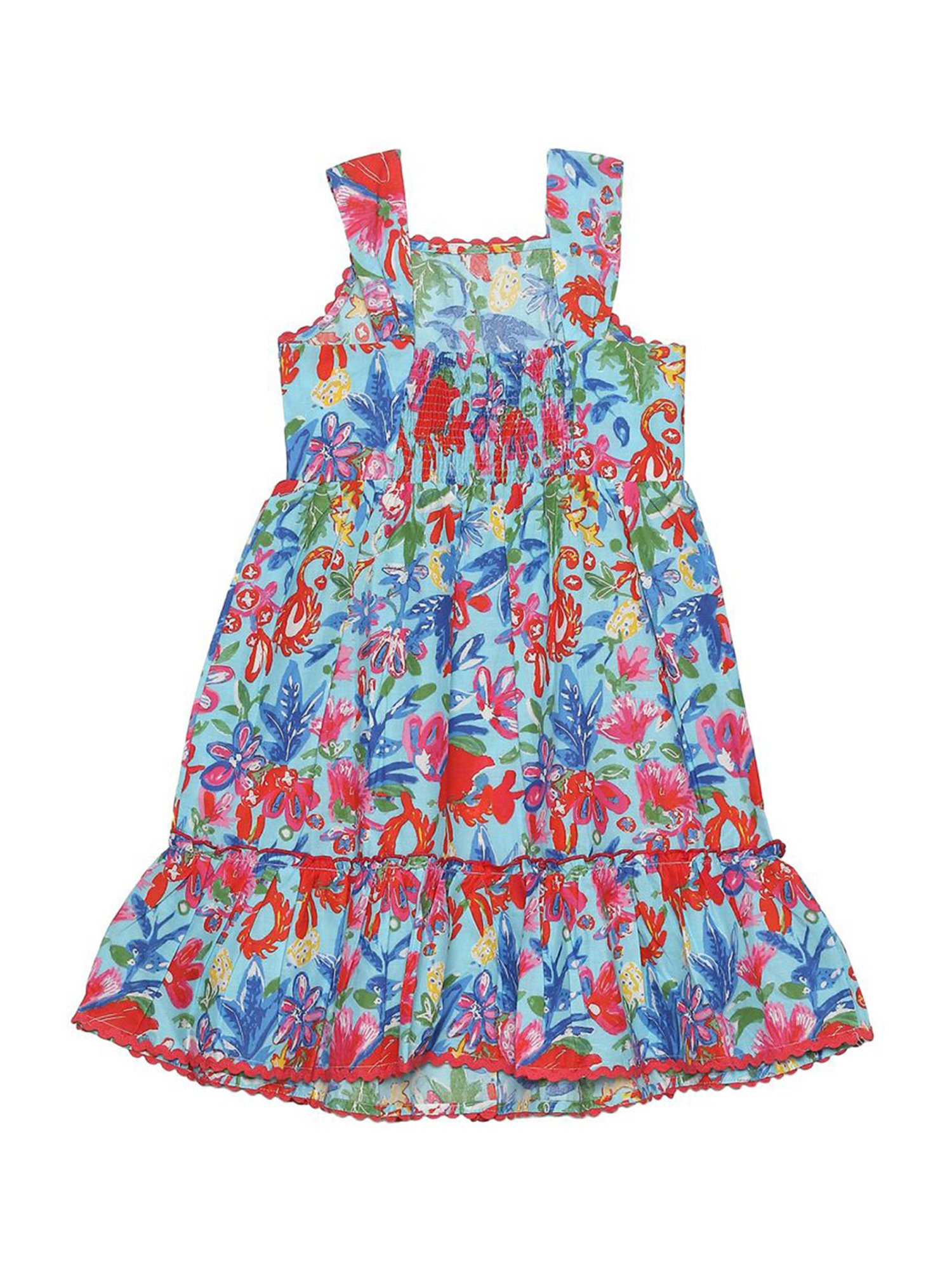 BIBA Girls Blue & Red Cotton Printed Dress