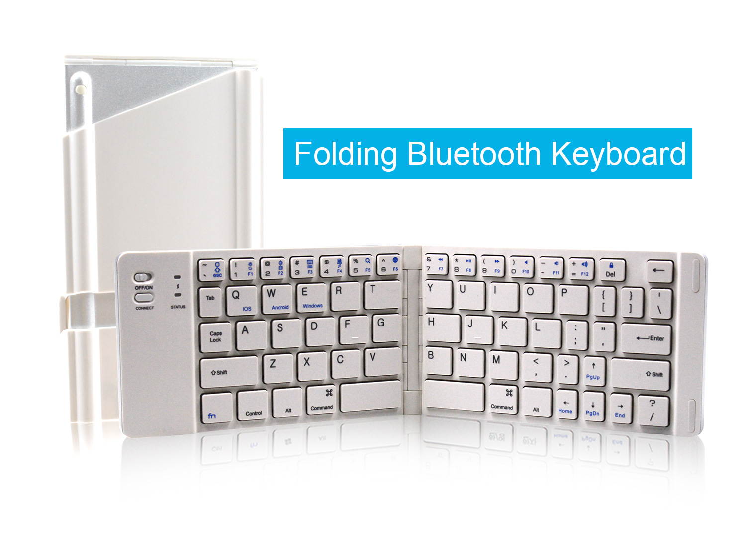FK228 Folding Bluetooth Wireless Keyboard Rechargeable Keyboard Mini Slim Keypad with Mobile Holder for IOS/Android/Windows Tablet/Laptop