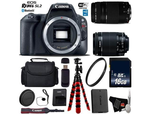 Canon EOS Rebel SL2 DSLR Camera with 18-55mm is STM Lens & 75-300mm III Lens + Professional Case + Flexible Tripod + UV Protection Filter + Card Reader - Intl Model