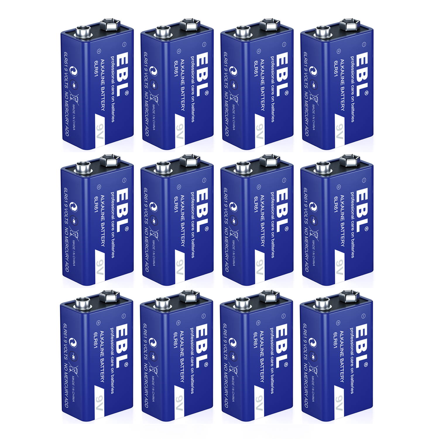 EBL 2 Pcs 9V 6LR61 Battery 9 Volt Alkaline Batteries Ultra Long Lasting and Leak Proof