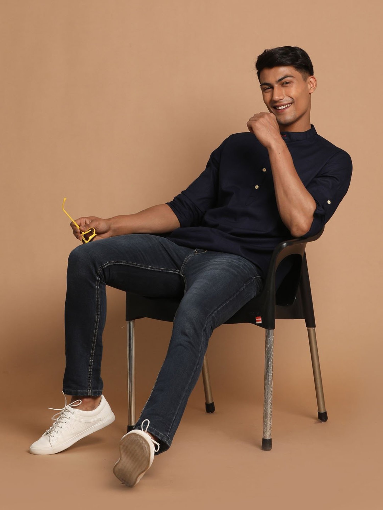 Manthan Fawn & White Regular Fit Kurta