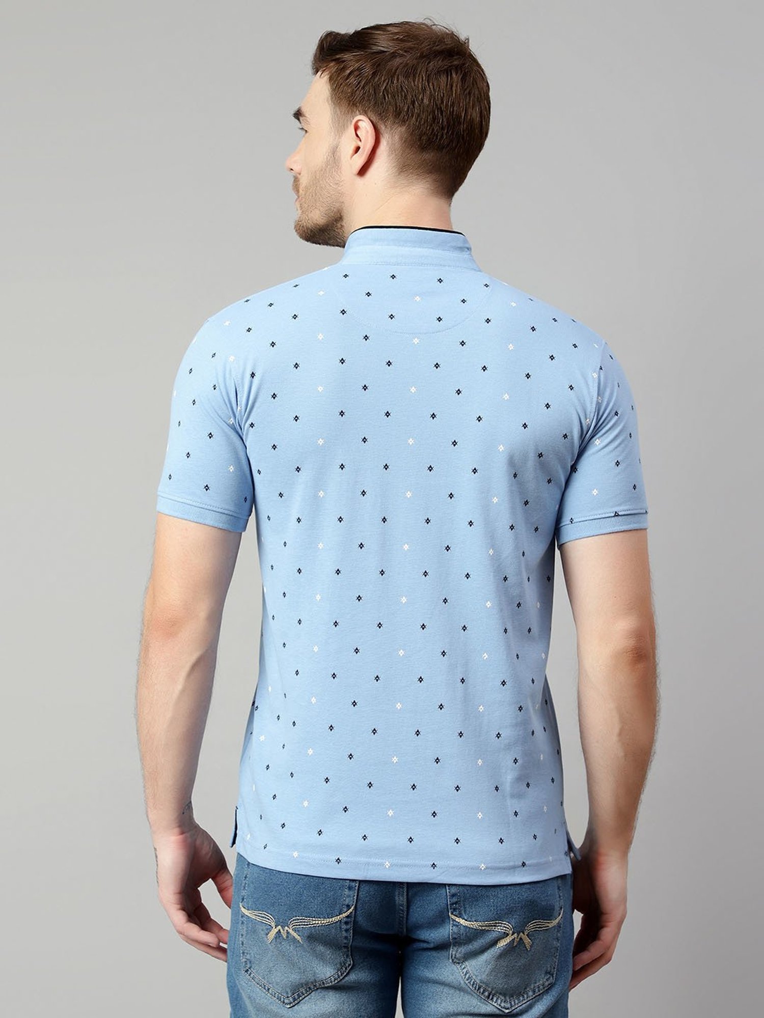 Cantabil Sky Blue Regular Fit Printed T-Shirt