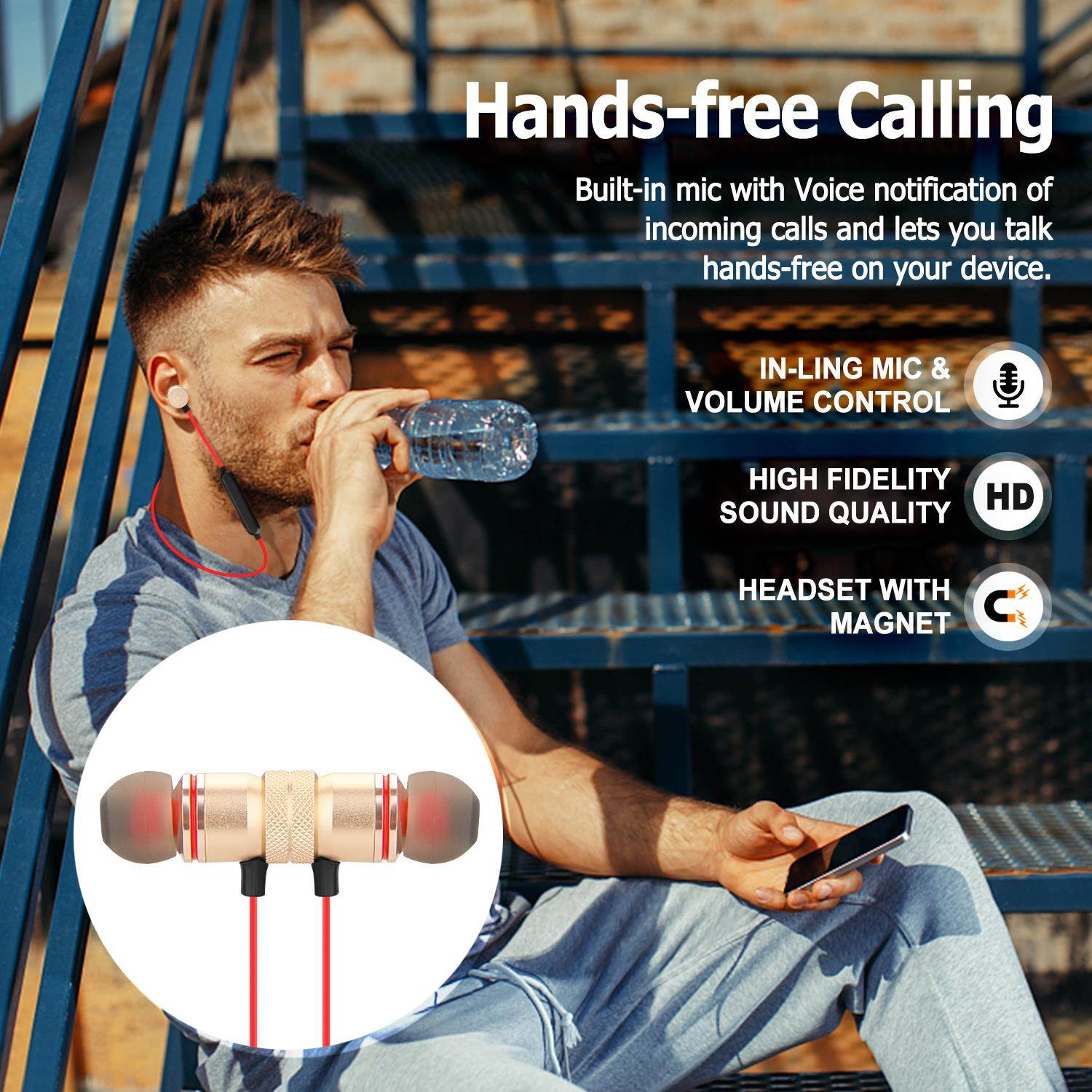 AGPtek Metal Magnetic Wireless Bluetooth Earphone Sports Headset Stereo Bass Headphone