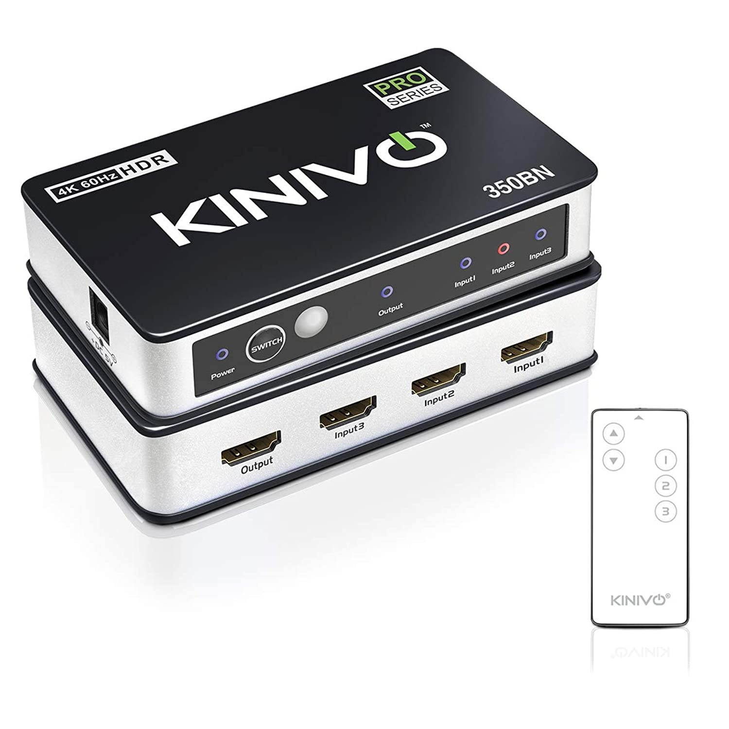 Kinivo 350BN 4K HDMI Switch with IR Wireless Remote (3 Port, 4K 60Hz HDR, High Speed-18Gbps, Auto-Switching)