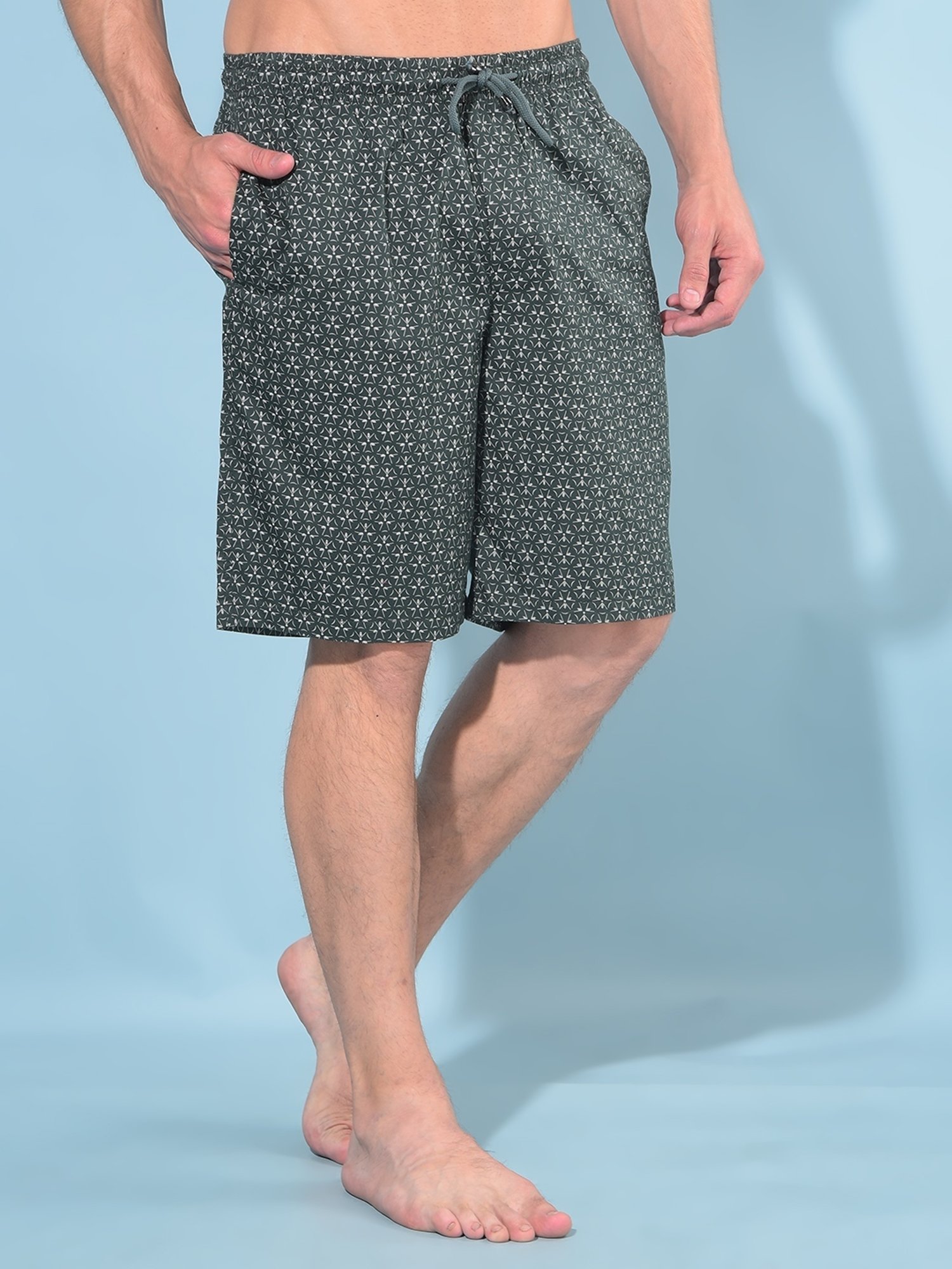 Crimsoune Club Olive Cotton Regular Fit Printed Lounge Shorts