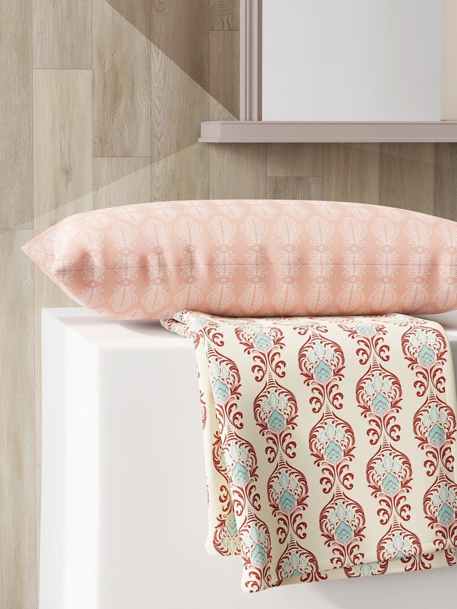 Layers Ivy Motif Maroon Morocco 125 GSM Microfibre Single Bed Sheet with 1 Pillow Cover